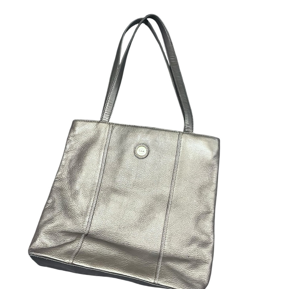 The SAK Gold Metallic Pebbled Leather Double Strap Shoulder Bag Y2K - Picture 3 of 9